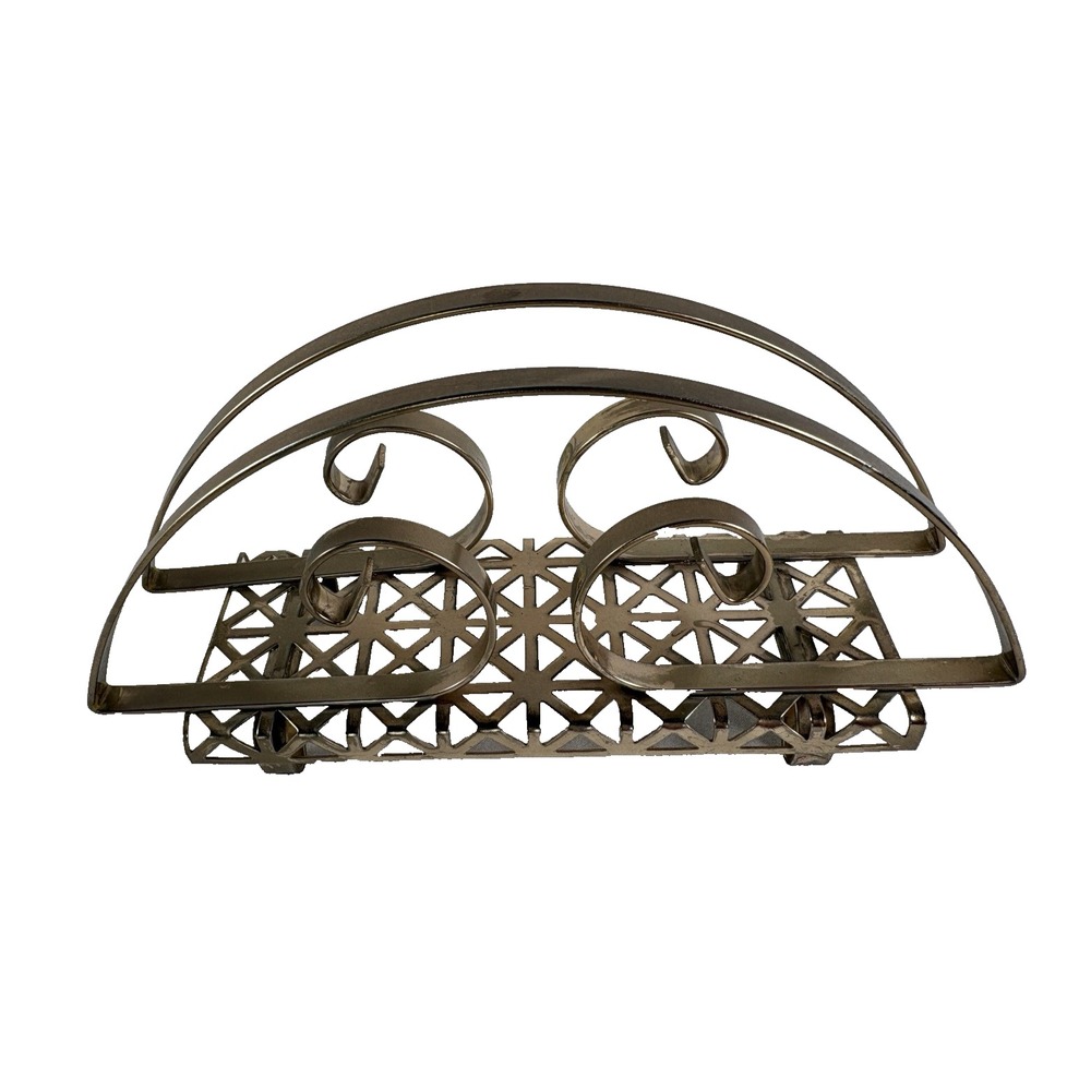 MCM Napkin Letter Holder Metal Brass Tone Vintage Scroll 7.72"x3.25"x2.5" READ